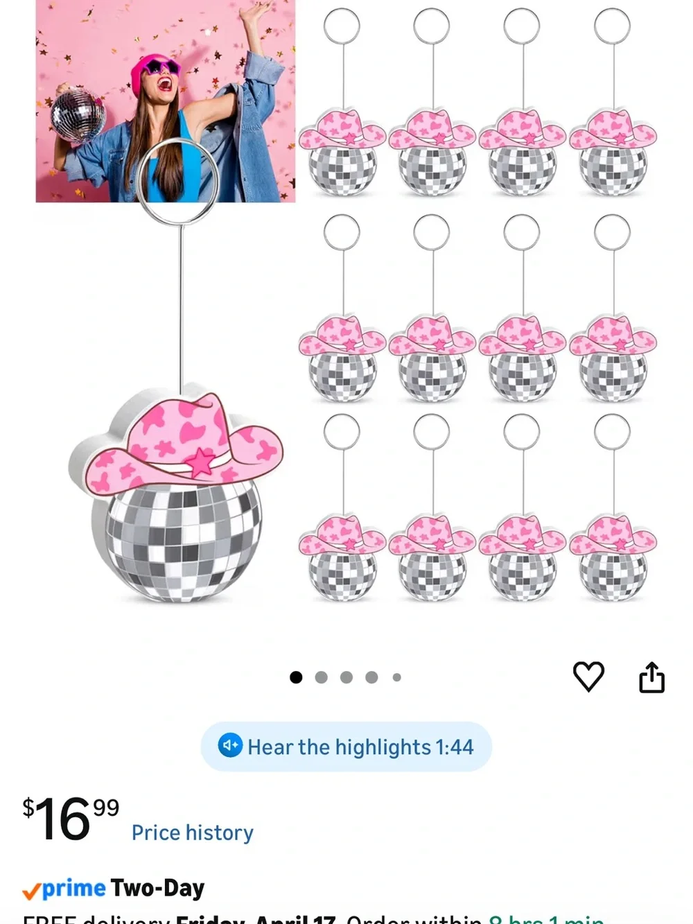 Pink Cowgirl Disco Ball Place Card Holders